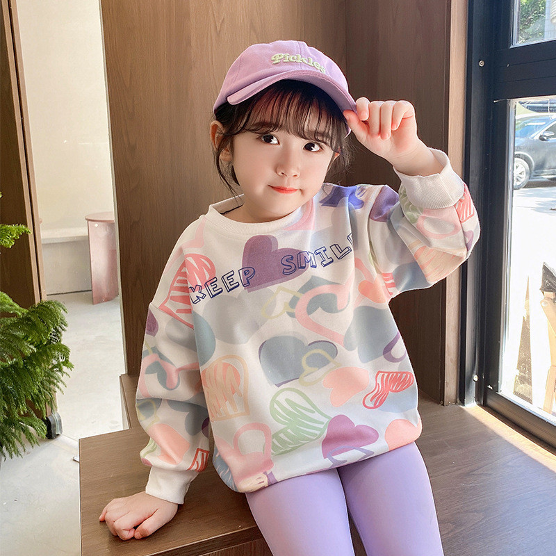Meninas moletom 2026 novo estilo primavera outono crianças solto estilo ocidental All-Match manga comprida bonito impres