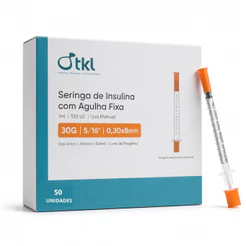 Kit com 50 - Seringa de Insulina Botox 1ml 8x0,30 30G com Agulha Fixa - Envio Imediato