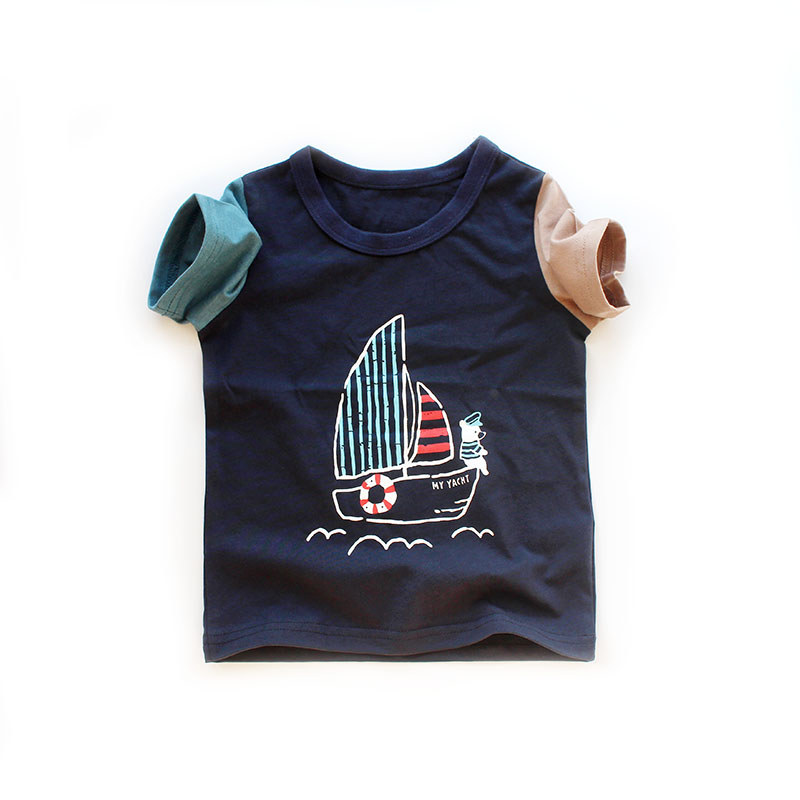 Comércio exterior roupas infantis pedido diário novo estilo meninos cor combinando camiseta de manga curta crianças puro