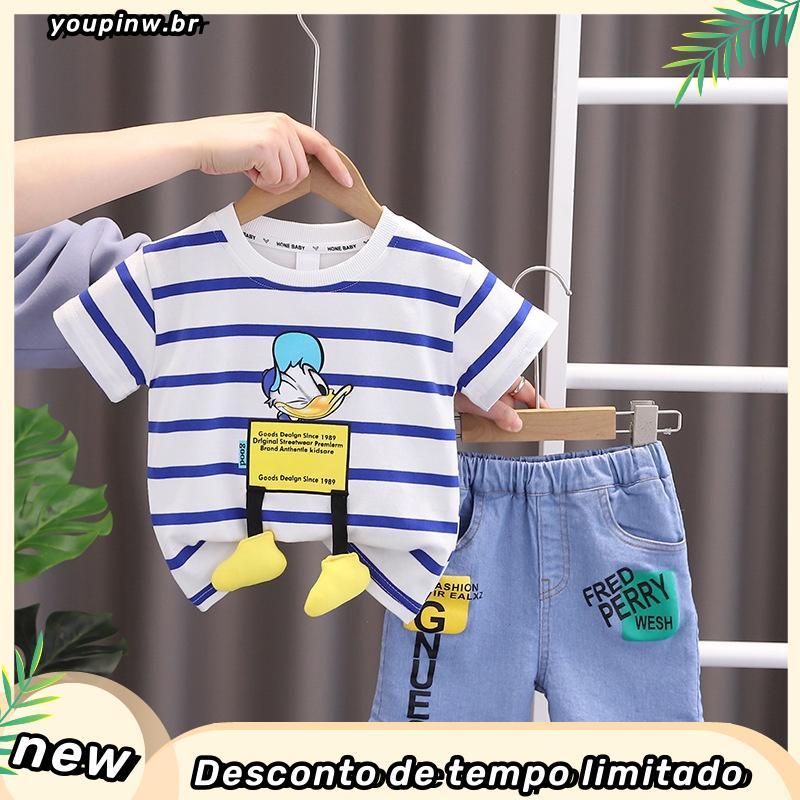 Moda Verão Meninos Terno Dos Desenhos Animados CSA Listrado Lapela Shorts SVE Roupas De Bebê Conjunto De 2 Peças Criança