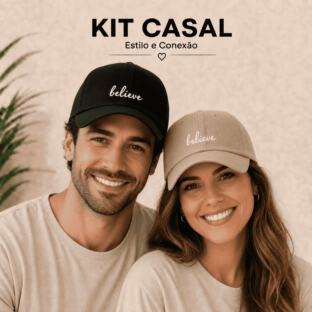 Kit Casal 2 Bonés Believe Acreditar Casual Retrô Bordado Praia Masculino e Feminino com Regulagem