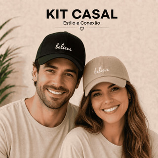 Kit Casal 2 Bonés Believe Acreditar Casual Retrô Bordado Praia Masculino e Feminino com Regulagem