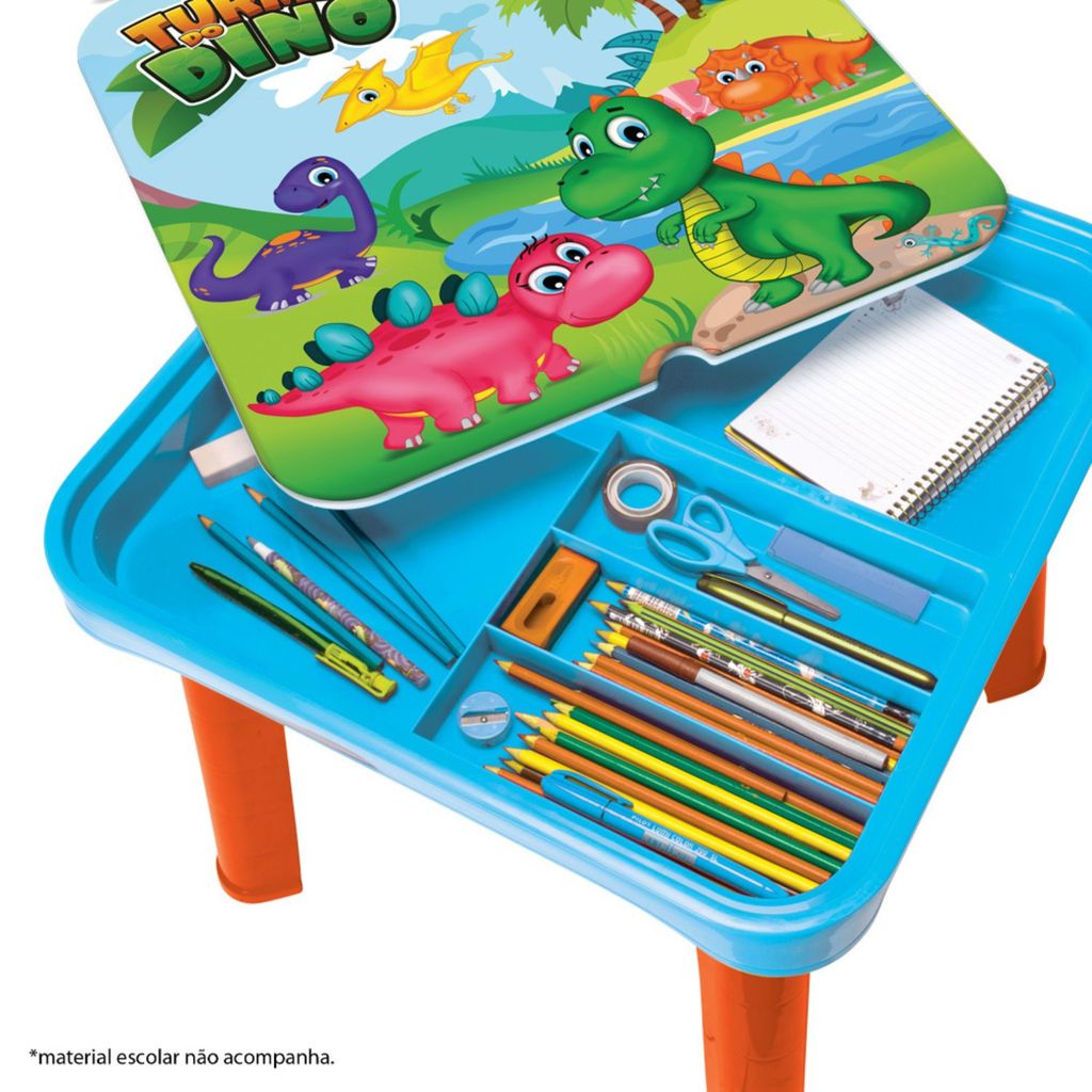 Mesinha Infantil De Atividades Mesa com Tampa Organizadora E Cadeira Unicornio e Dino — imagem 2 de 2
