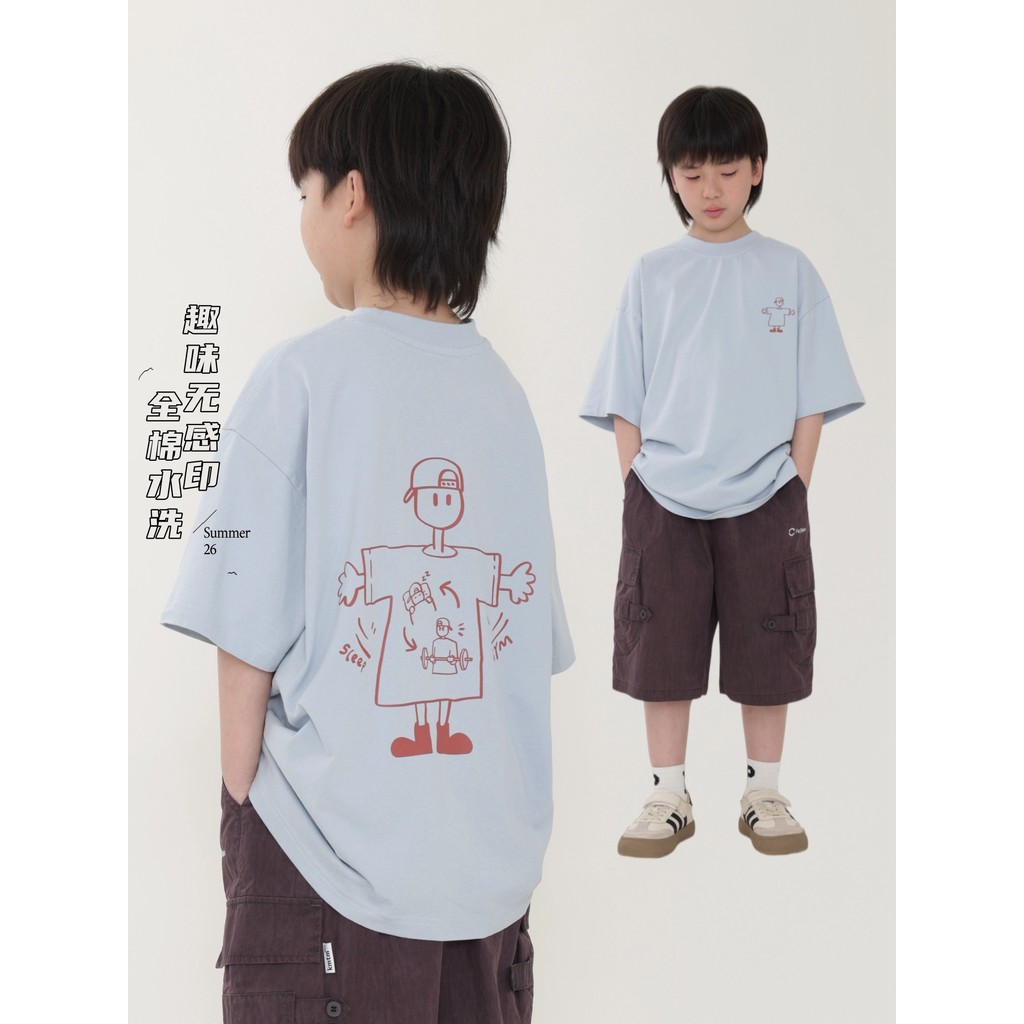 Meninos camiseta de manga curta verão novo estilo meninos moda crianças Casual All-Match médio grande crianças impresso 