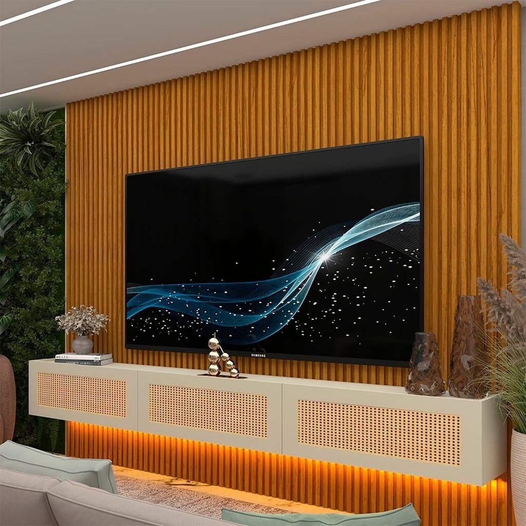 Estante para TV e Home Theater até 84 Polegadas com LED 100% MDF 218CMX250CM LED Supremo Native Naturale/Off White