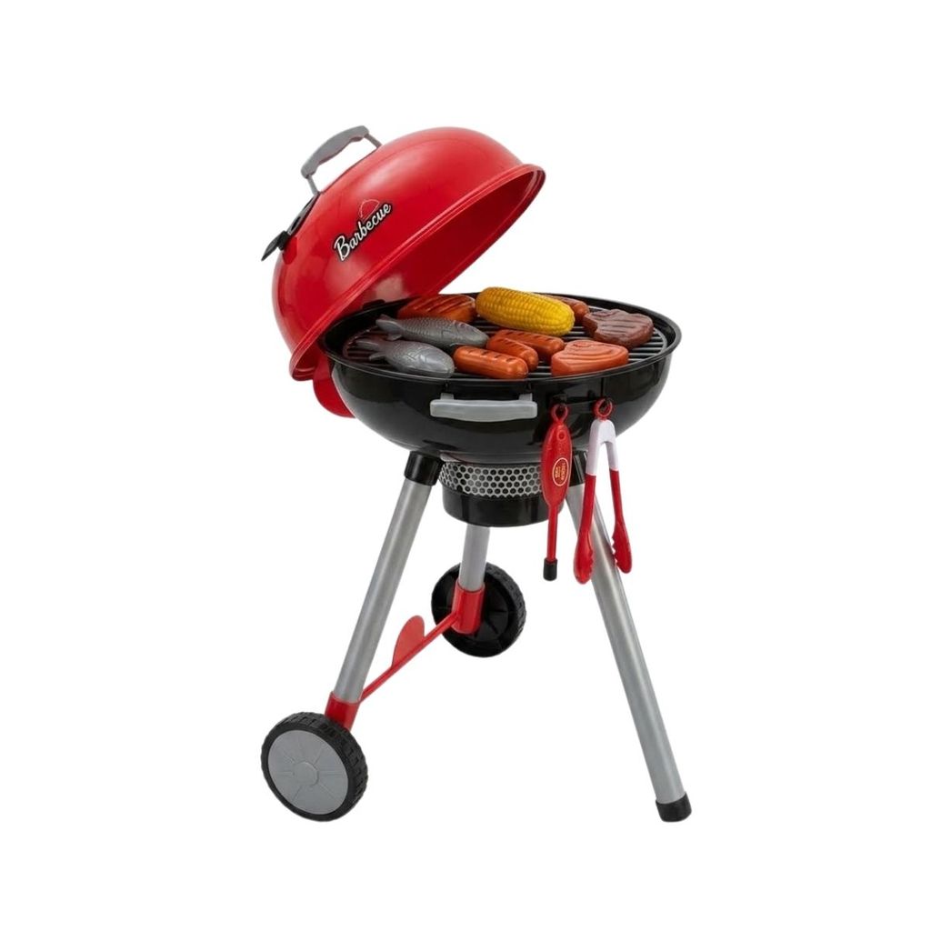 Churrasqueira A Bafo Infantil Portátil Rodinhas Luz Brasa Som Grelhado 23 Peças Maxi Toys