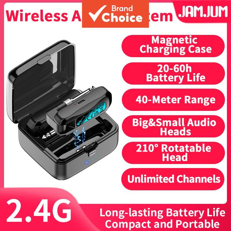 Transmissor de Instrumento Sem Fio JAMJUM WS-MINI2 2.4G, Caixa de Carregamento Magnético, Alcance de 40 m, Plug Rotativo
