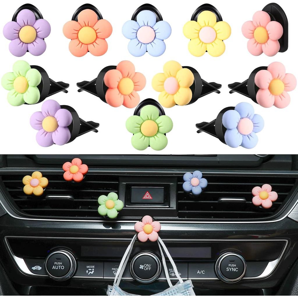 Highew 12 Peças Acessórios De Carro Para Mulheres Margarida Flor Clipe De Ventilação De Ar Saída De Ambientador Fofa Con