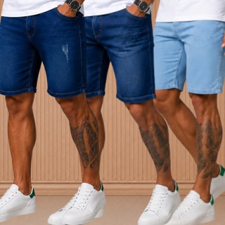 Kit de 3 Bermudas Jeans Masculinas Casual – Primavera e Verão | Elastano Premium - 36 ao 48