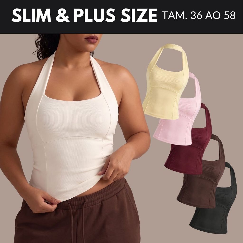 Blusa Plus Size Feminina Estilosa Tendência Branca Regata Halter Vintage Frente Unica Tamanho 36 A 58