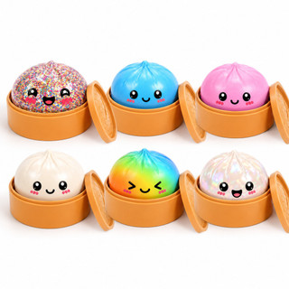 Dumpling Squishy Bolinho Baozi Brilhante Glitter Surpresa Pãozinho Macio Orbeez