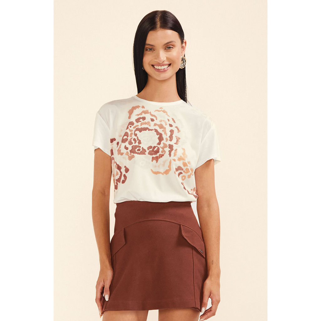 Short Saia Feminino Recortes Lapela Marialícia Marrom