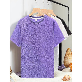 Camiseta curta fina de seda gelada texturizada de manga curta masculina e feminina Design de verão solto Casual Seersuck