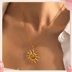 Colar De Aço Inoxidável , Com Pingente De Sol À Prova D'água , Corrente De Suéter Elegante