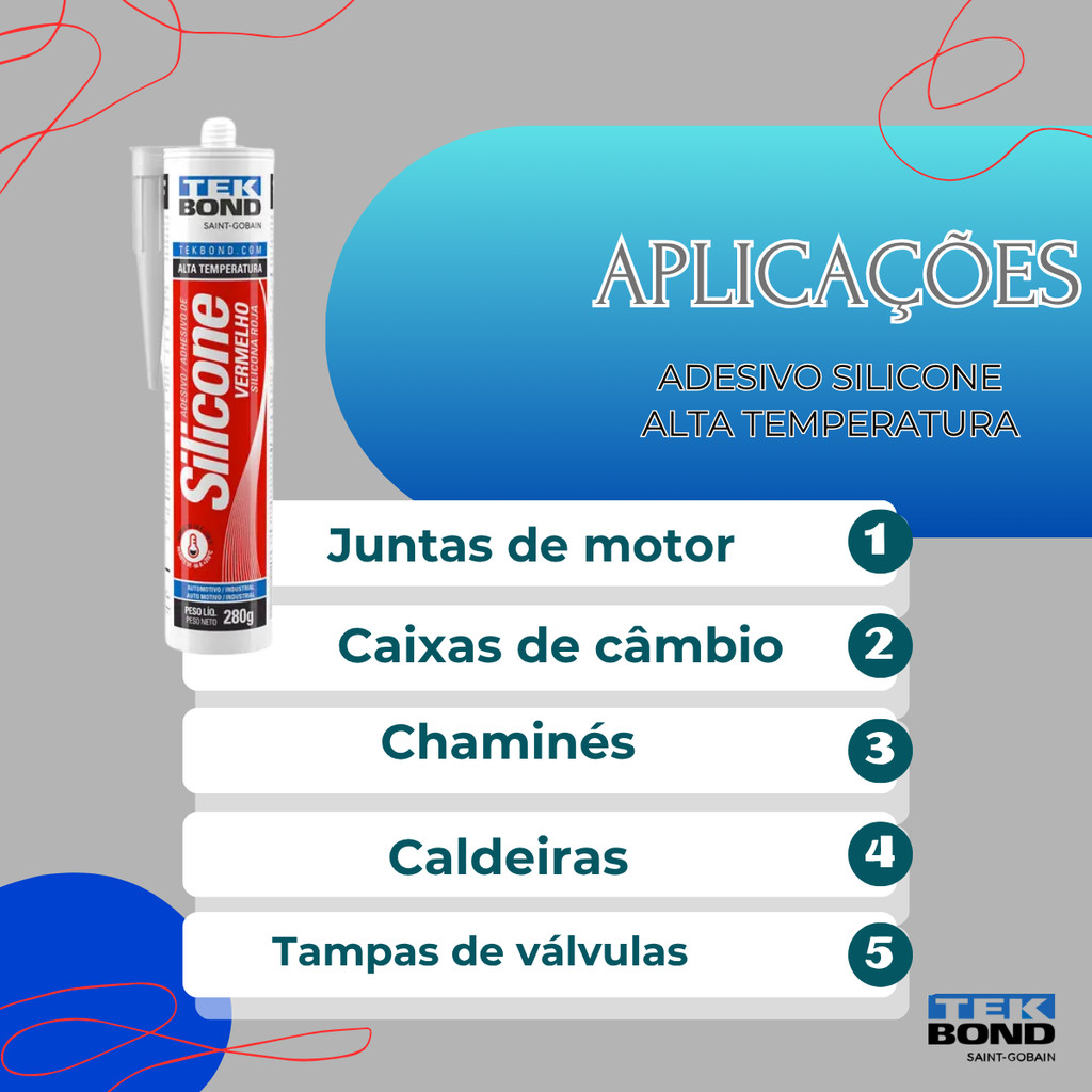 Cola Silicone Tekbond 280g Alta Temperatura Vermelha · foto 2