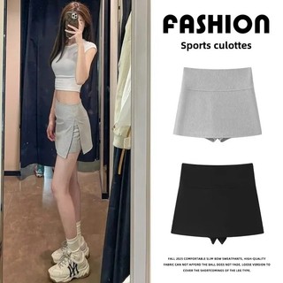 Saia Curta Esportiva Cinza com Fenda Lateral para Mulheres, Saia-Calça de Cintura Alta Nova Coleção Verão 2026, Saia Eva