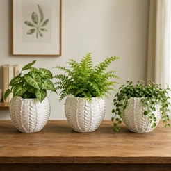 Kit 3 Vasos Branco Decorativo com Design de Folhas em Relevo – Perfeito para Plantas e Ambientes