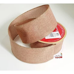 Fita Aramada de Juta Marom com Borda Dourada 63mm x 9,14mts - Fitas Decorativas - Ref 1022071 Cromus