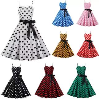 Vestido de festa feminino estilo vintage dos anos 50-60, alças finas, estampa de bolinhas AEMY RVAF