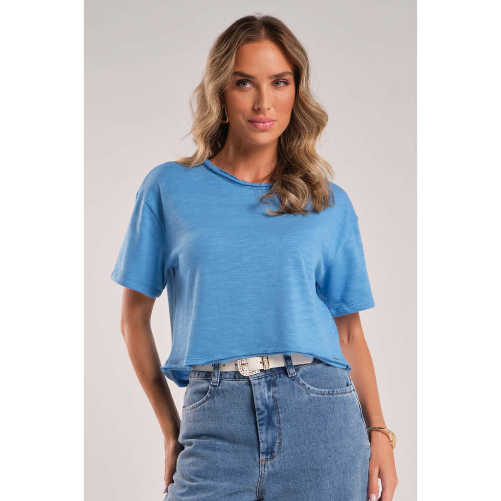 Blusa Feminina Manga Curta Marialícia Azul