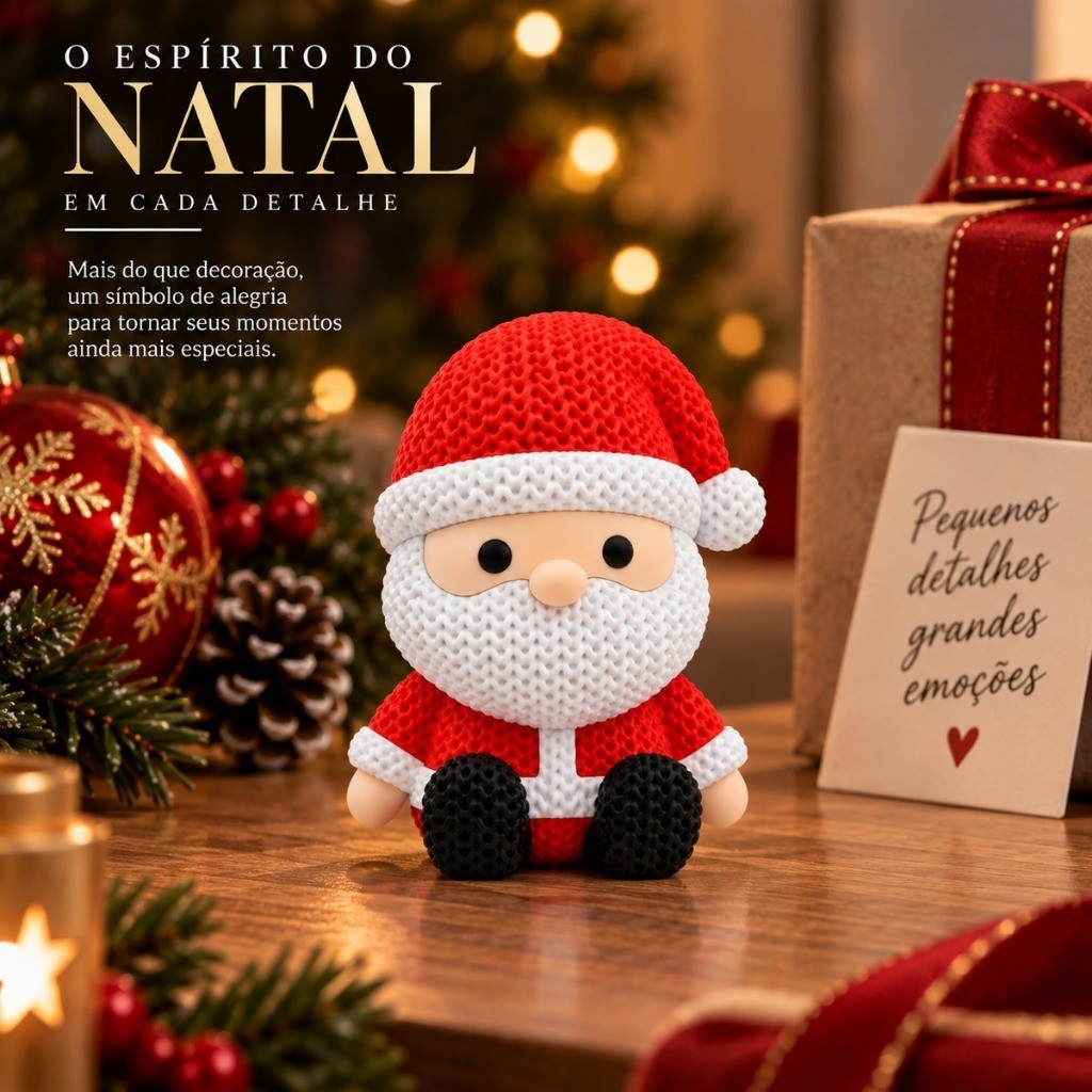 Enfeite Papai Noel de Tricô Vermelho 7cm Decoração de Natal Mesa Casa Presente Impressão 3D