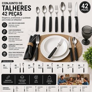 Conjunto Talheres 42 Pecas Inox Preto New Caprese Faqueiro Completo Duravel