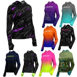 Camiseta De Pesca Feminina Mar Negro X-protection Sublimada Com Capuz Cruzado e Proteção UV50+ Várias Cores