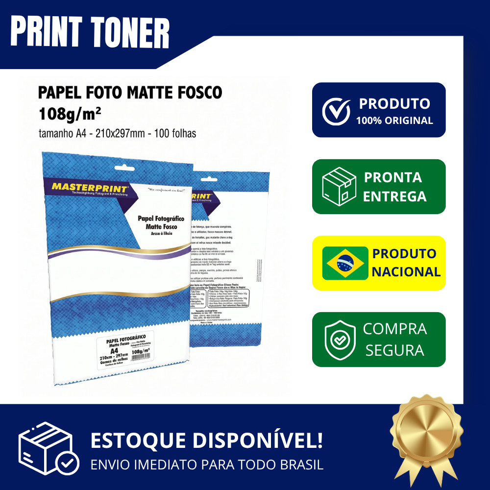 Papel Fotográfico Matte Fosco A4 100 folhas para Impressões Profissionais 108g/m²