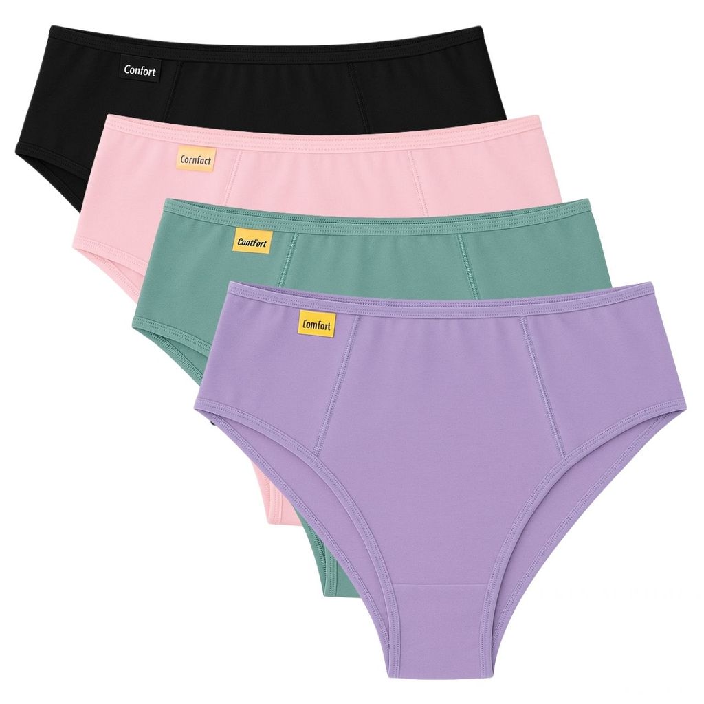 Kit Calcinha Feminina Cintura Alta Lisa Tanga Conforto Forro Algodão Kate Sortidas Tangão