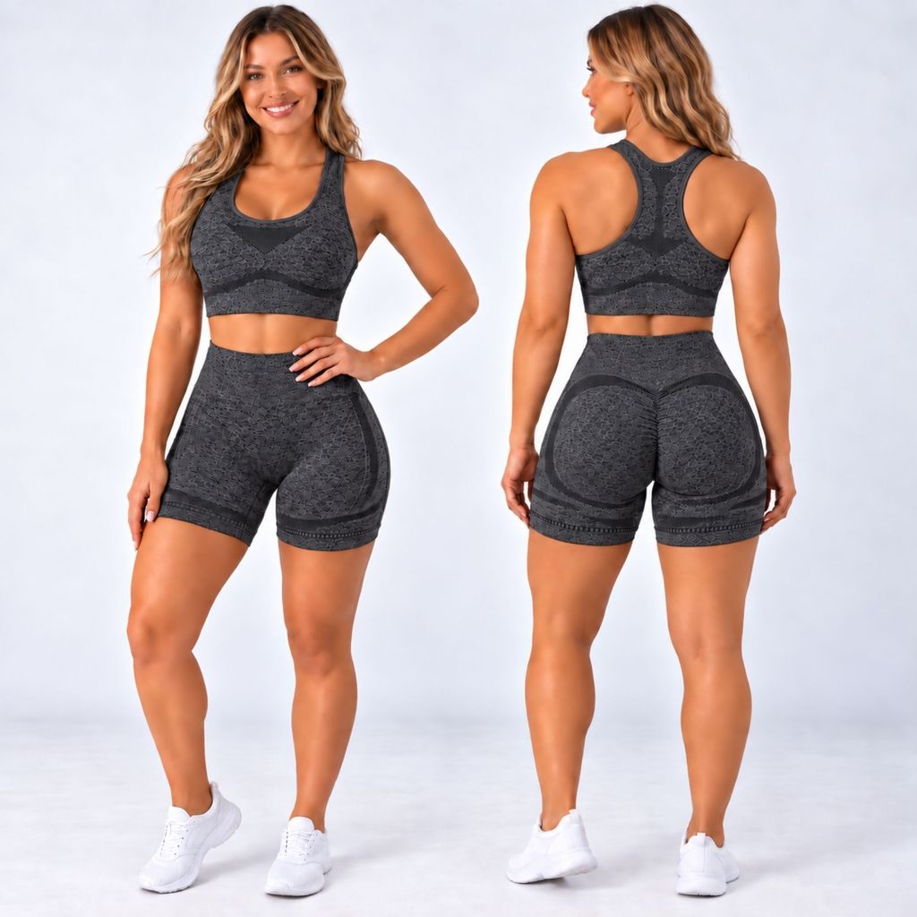 Conjunto Feminino Academia Top Nadador e Shorts Cintura Alta Fitness Elástico Confortável