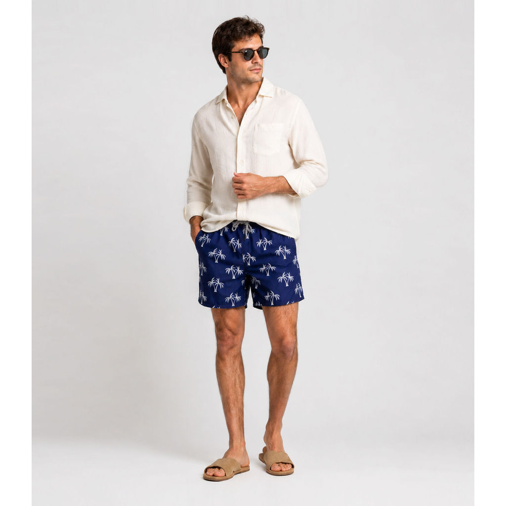 Bermuda Masculina Estampada Tactel Força Do Mar Azul