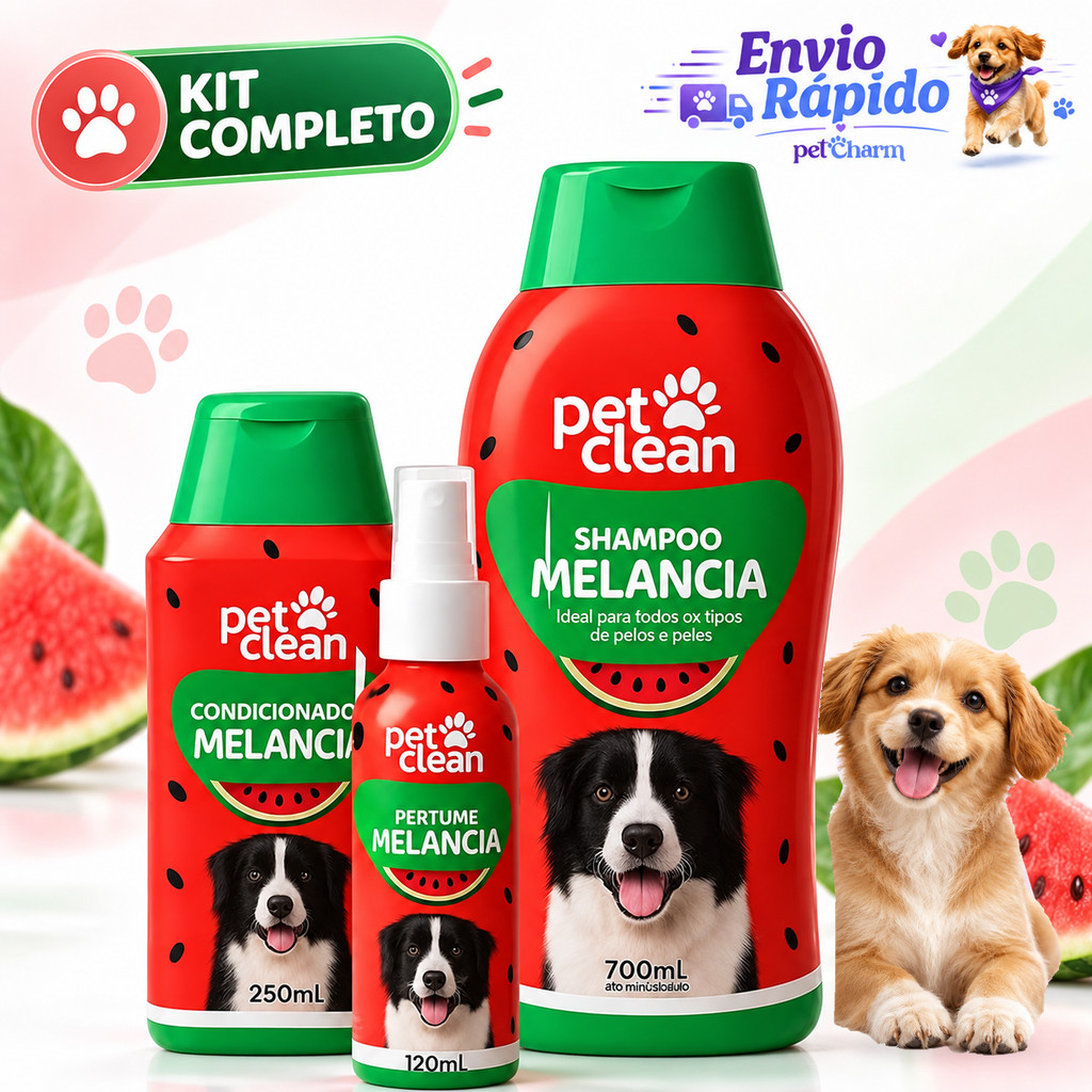 Kit Banho Melancia Shampoo Condicionador Perfume Para Cães E Gatos Cheiroso