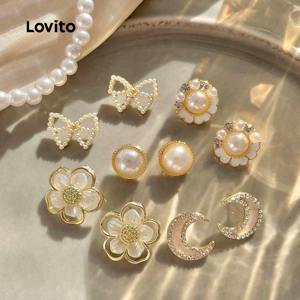 Lovito Brincos Elegantes De Pérolas Estilo Coreano ERFB123FX035