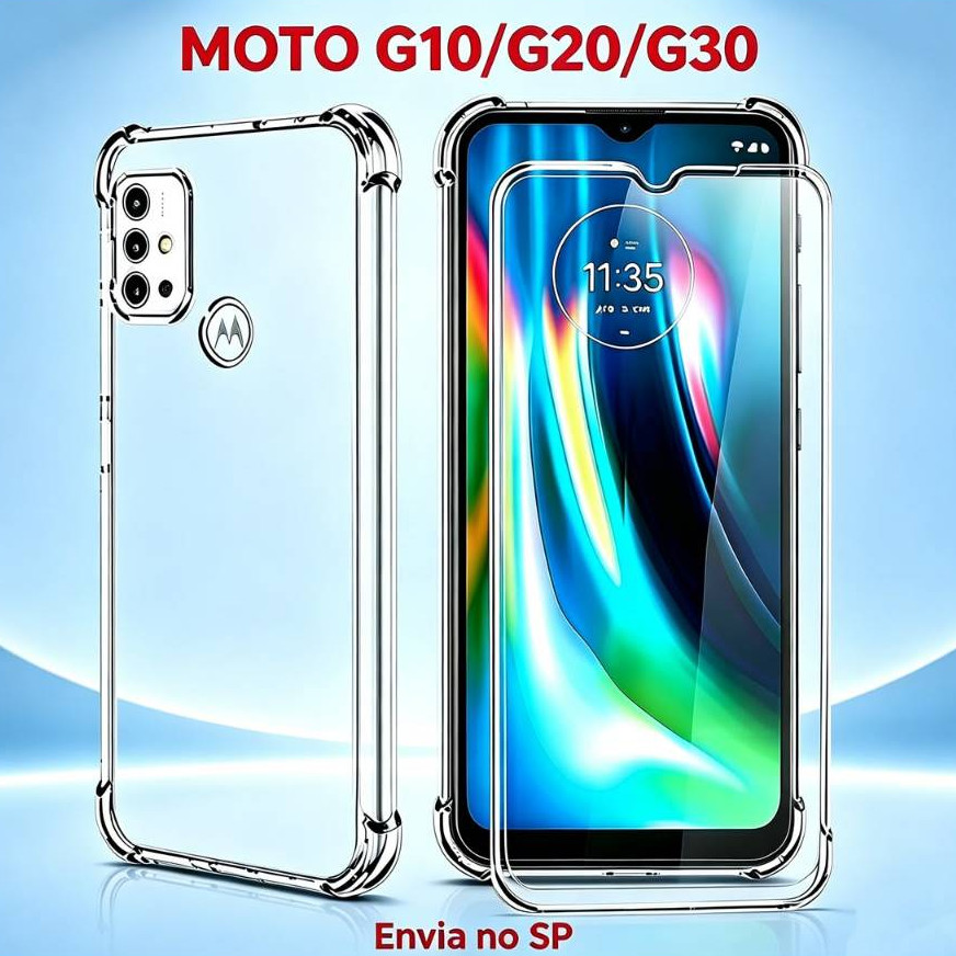 Kit Capa Anti-Impacto + Película 3D Vidro / Moto G10/G20/G30