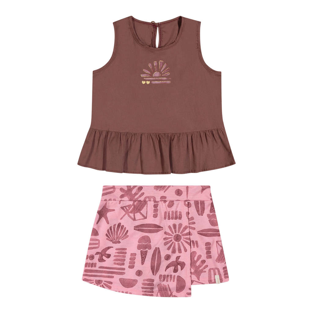 Conjunto Infantil Menina Babado Sunset Elian Marrom — imagem 2 de 2