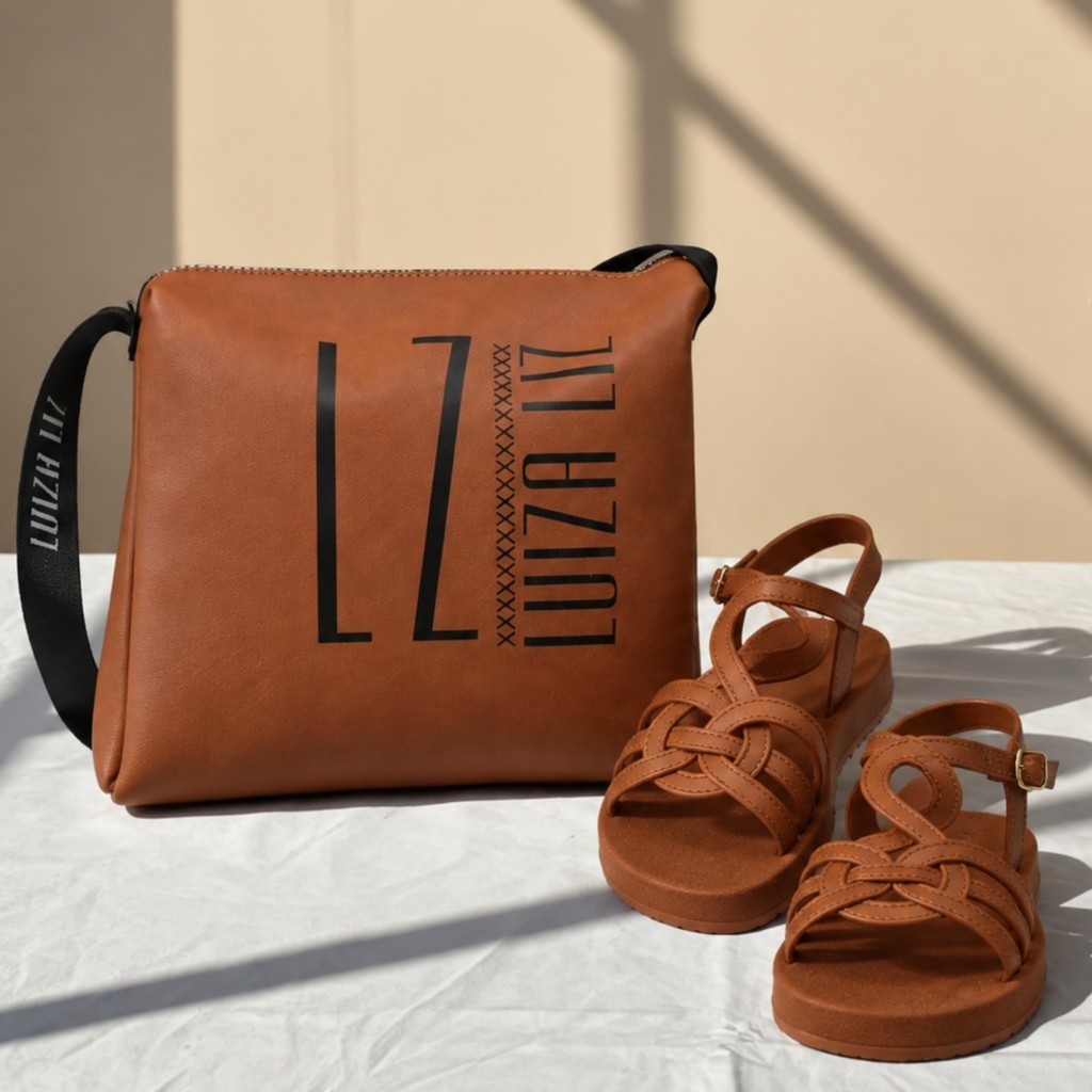 Kit Sandália Plataforma Feminina Trançada Bolsa Couro Sintético Confortável Casual Numeração 33 ao 40