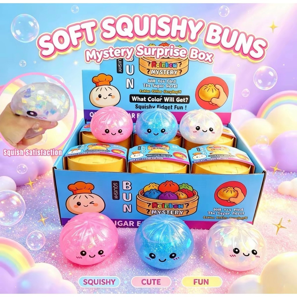 KIT 6/12/24 Squishy Bolinho com Glitter e Bolinhas SQUISH GRANDE Cor Surpresa Brinquedo Sensorial Antiestress Fofo Macio
