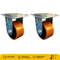 Kit 2 Rodízios Fixos Poliuretano 4 Pol 100mm 300kg JST Móveis Carga Pesada