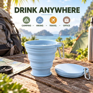Copo dobrável Copo de água portátil Copo de água dobrável de silicone com tampa Gancho Viagem ao ar livre Acampamento Ca