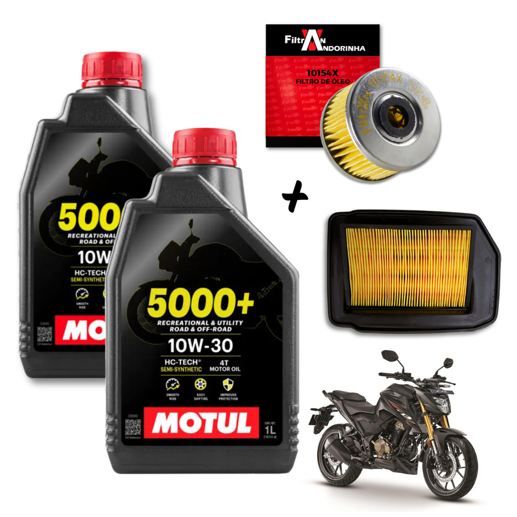 TROCA DE ÓLEO COMPLETA 2L MOTUL 5000+ 10W30 4T SEMI SINTÉTICO CB300F TWISTER + FILTRO DE AR + FILTRO DE ÓLEO FILTRAN