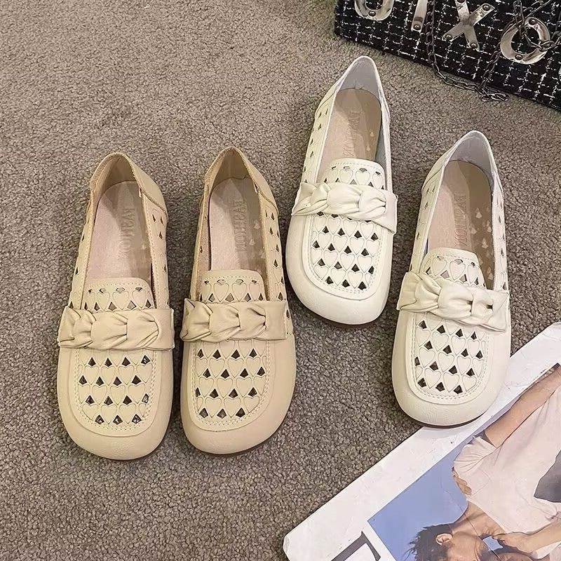 Sapatos de ervilhas macias de sola macia novo estilo verão buraco sapatos planos oco mãe sapatos mulheres grávidas mocas
