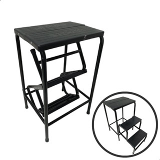 Banqueta Mini Escada Preta Dobrável 3 Degraus Antiderrapante