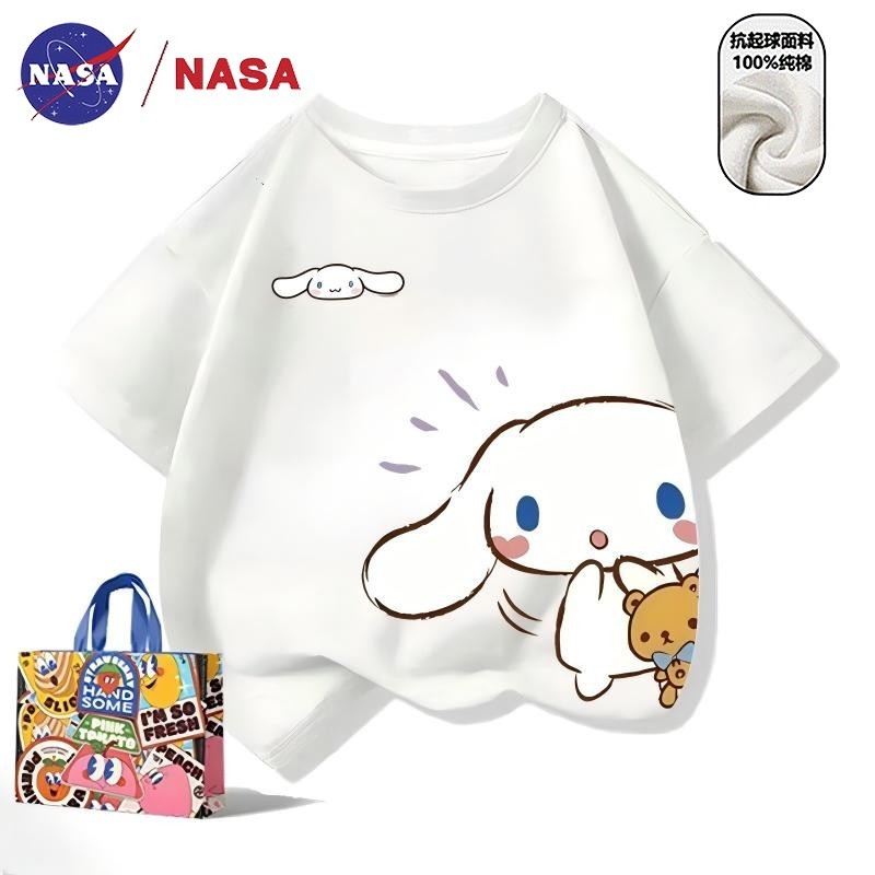 NASA Co-Branded crianças puro algodão camiseta verão estilo ocidental de manga curta japonês canela cão meninos meninas 