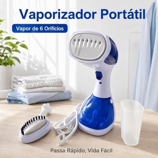 Ferro de Vapor Portátil Manual Azul e Branco para Passar Roupas 110V