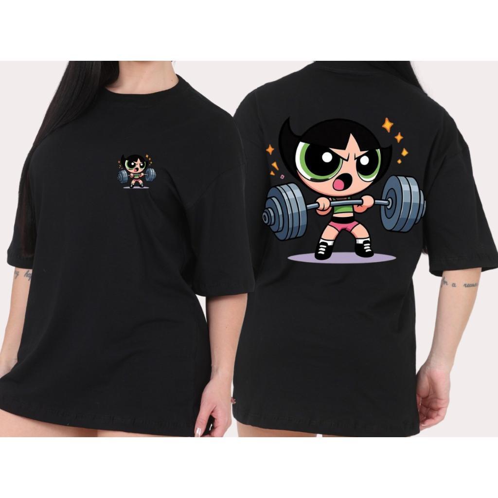 Camiseta Feminina 100% Algodao Docinho Lindinha Florzinha Blusa Desenho Animado Academia Trio Poderosas Confortável