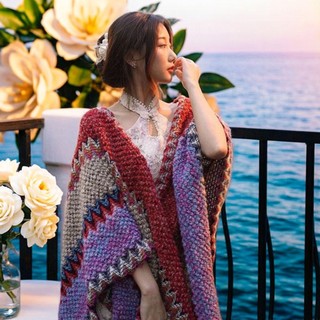 Boêmio xale feminino Yunnan viagem pradaria foto estilo étnico exterior manto jaqueta listras coloridas Casual
