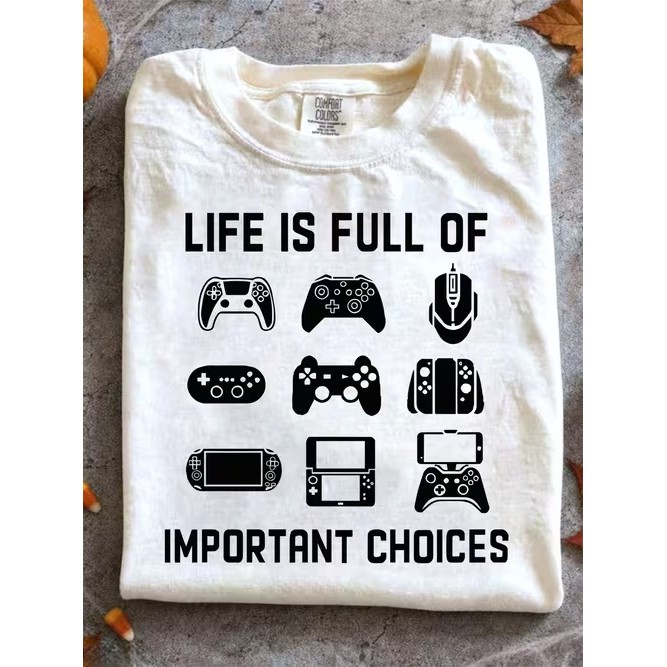 Camiseta Confortável Linda Divertida Estilosa Estampada com Controles de Videogame Moda Casual Tendência para Uso no