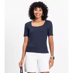 Blusa em Ribana Canelada Rovitex Azul