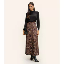 Saia Feminina Longa Animal Print Endless Marrom