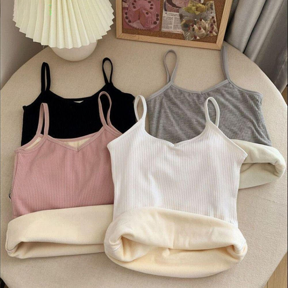 BLING Regatas Femininas , Blusas Térmicas Finas E Grossas , Top Curto Sem Mangas De Cor Sólida Outono Inverno